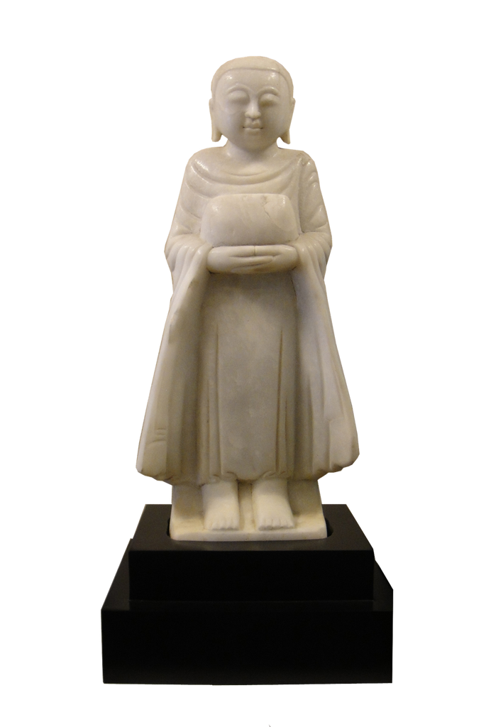 Z Antique White Marble Standing Buddha: Museum Mounted