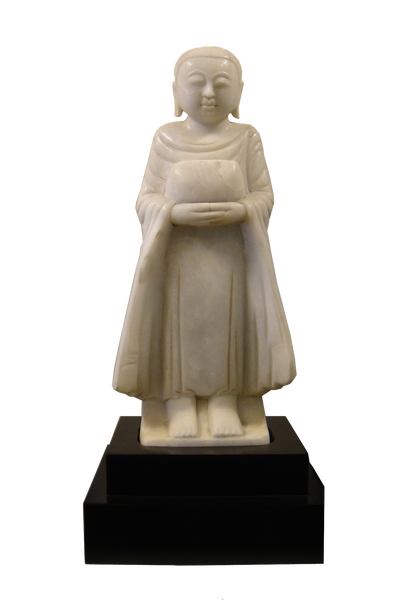 Z Antique White Marble Standing Buddha: Museum Mounted
