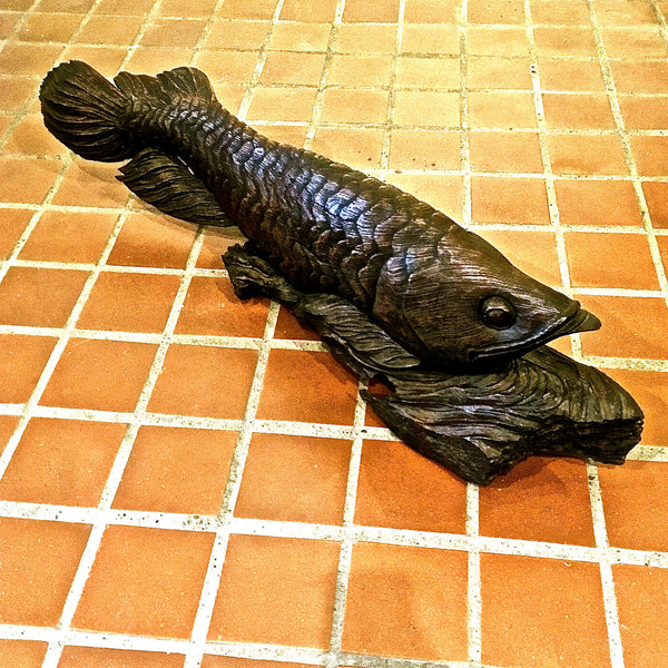 Large Hand Carved Teak Wood Fish