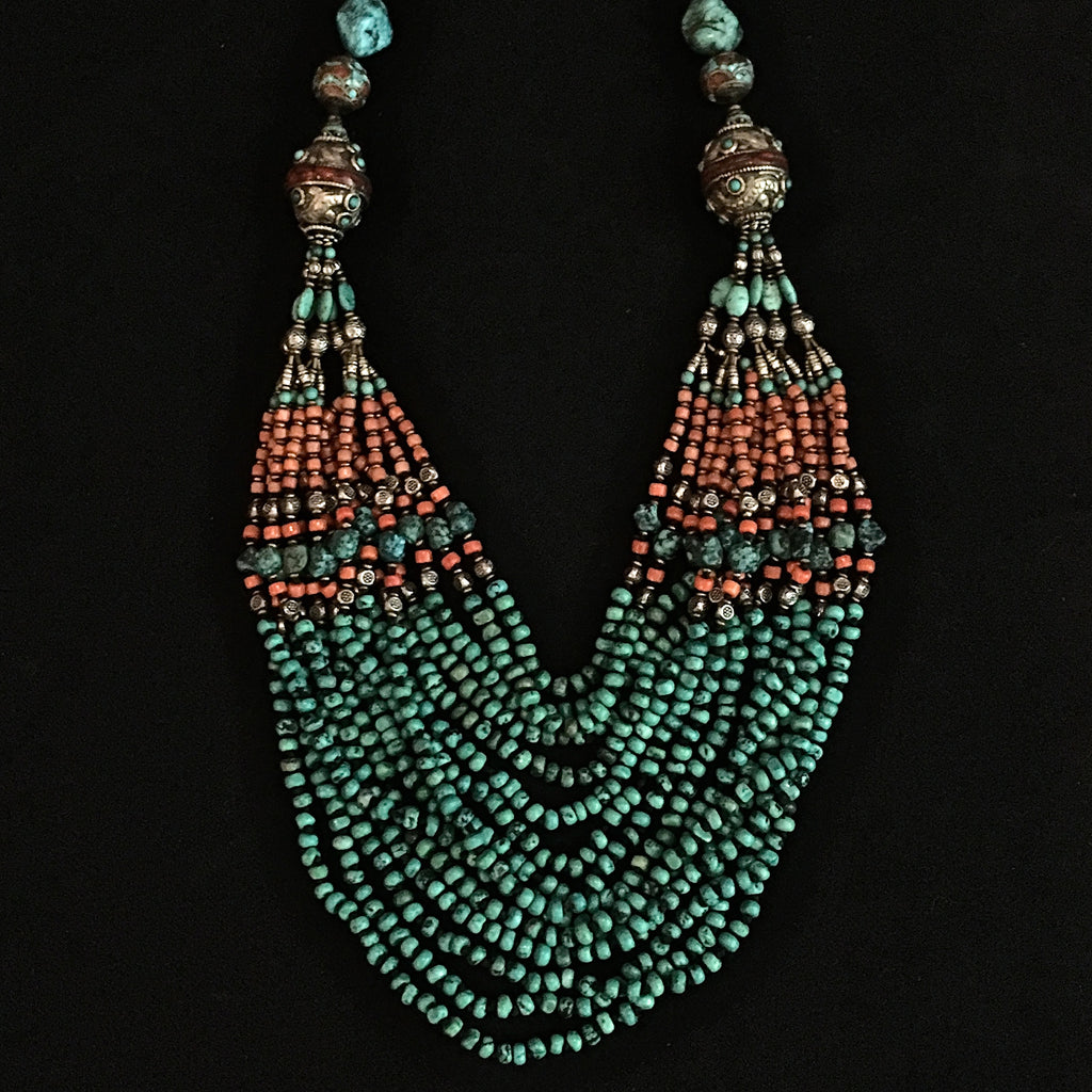 Multi Strand Necklace: Turquoise and Coral