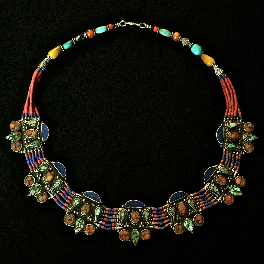 Tibetan Collar Necklace: Jewelled 'Silver'